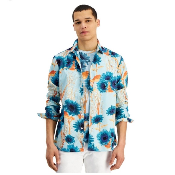 INC International Concepts Other - INC INTERNATIONAL CONCEPTS Island Breeze Sunflower Print Blue Coast Combo Shirt